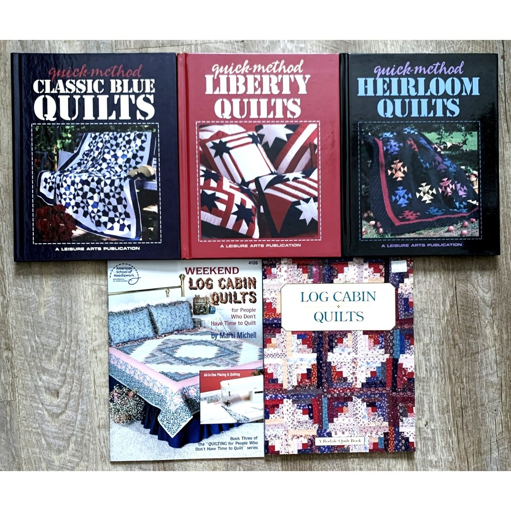 5 Quilt Pattern Books Vtg 90's Quick-Method Weekend Log Cabin Patriotic Heirloom